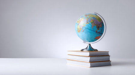 A classic globe on books showcases global knowledge and education, inviting exploration of diverse cultures and nurturing a love for learning in any environment.の素材