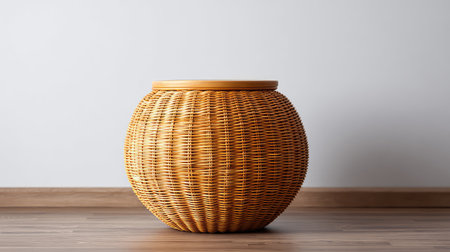 This round wicker basket with a wooden lid adds a stylish touch to any space. Ideal for organizing items, it blends natural materials with a minimalist design for modern homes.の素材