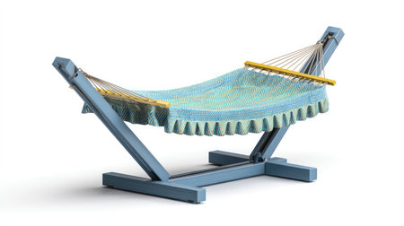 This vibrant blue and yellow hammock with a sturdy stand offers comfort and style, ideal for relaxing in outdoor spaces like gardens, patios, and by the pool. Perfect for leisure moments.の素材