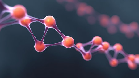 This vibrant and abstract depiction of molecular structures showcases interconnected atoms, symbolizing the intricacies of science, chemistry, and research in a visually captivating way.の素材