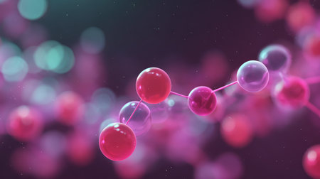 Vivid representation of molecular structures floating in a colorful environment, creating an engaging visual for science enthusiasts and technology advocates, perfect for educational and artistic projects.の素材