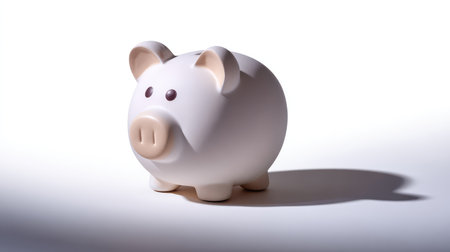 A charming white piggy bank with big eyes sitting against a soft gradient background, symbolizing savings and financial growth for various creative projects.の素材