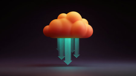 Vibrant cloud graphic illustrating data movement with arrows, representing modern technology and digital solutions suitable for marketing, websites, or creative projects.の素材
