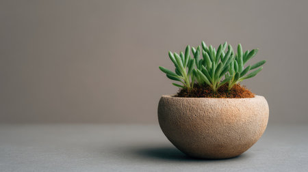 A small succulent plant in a natural clay pot, perfect for adding a serene touch to indoor spaces. This design promotes tranquility and showcases modern aesthetics.の素材