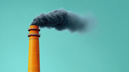 An industrial chimney billows dark smoke into the sky, highlighting the urgent need for awareness about pollution and its effects on health and the environment.の素材