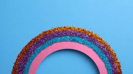 Vibrant glitter rainbow craft displayed against a light blue background, evoking feelings of joy and creativity, ideal for various DIY projects and artistic pursuits.の素材