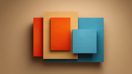 This abstract composition showcases colorful geometric shapes arranged harmoniously on a neutral background, highlighting modern design and aesthetic appeal for various creative projects.の素材