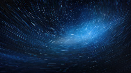 A mesmerizing display of swirling star trails showcases the beauty of the night sky, highlighting vibrant blues against a deep backdrop, perfect for astronomy enthusiasts.の素材