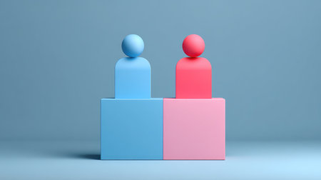 This image features two abstract figures in blue and pink, embodying themes of diversity and inclusion, perfect for creative and contemporary projects requiring modern aesthetics.の素材