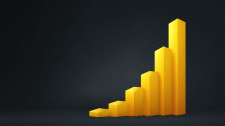 Vibrant yellow bars signify growth and success, ideal for use in business, finance, and marketing materials, highlighting progress and performance analytics.の素材