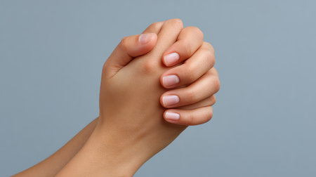 A thoughtful image showcasing two hands clasped in a peaceful manner, perfect for conveying themes of spirituality, connection, and tranquility in various contexts.の素材