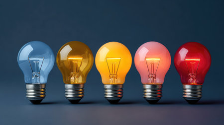A stunning arrangement of colorful light bulbs showcases creativity and innovation, perfect for artistic projects. The vivid hues create an eye-catching visual appeal.の素材