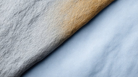 Close-up image showcasing the textures of soft grey and blue fabrics, ideal for inspiration in textile design, fashion, and home dの素材