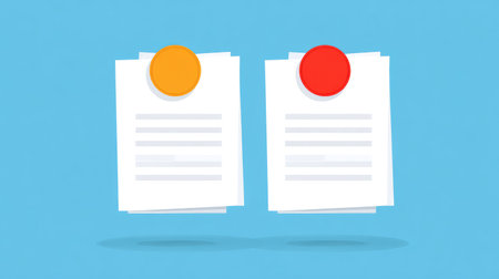 Two sheets of paper with colorful sticky notes provide a modern take on organization and note taking, ideal for presentations, educational materials, or creative brainstorming sessions.の素材