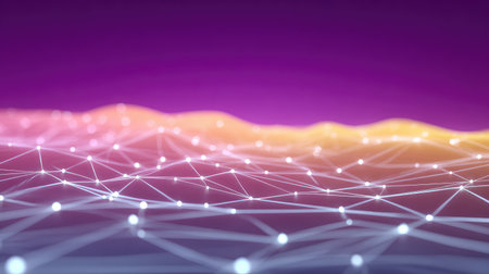 Stunning abstract digital landscape showcasing glowing lines and nodes, symbolizing connectivity in technology, perfect for futuristic themes and creative projects.の素材