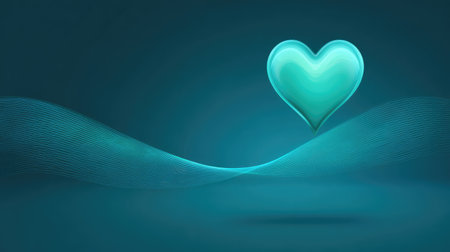 This artistic illustration features a glowing heart shape above soft waves on a serene blue background, perfect for conveying emotions or romantic themes in various projects.の素材