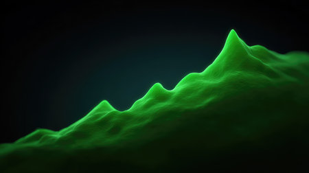 This captivating abstract image showcases a serene green landscape with soft peaks and valleys, contrasted against a dark background, evoking a sense of tranquility.の素材
