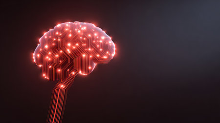 A striking image of a brain with glowing circuit lines, representing the fusion of technology and intelligence, ideal for projects focused on innovation and science.の素材