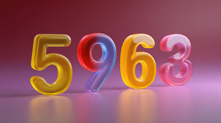 A set of colorful transparent numbers arranged artistically, perfect for use in marketing, design projects, or any creative endeavor that needs a modern touch.の素材