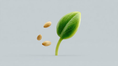 A captivating image of a fresh green plant sprouting with seeds nearby, representing growth and vitality in nature. Perfect for projects focused on agriculture or ecology.の素材