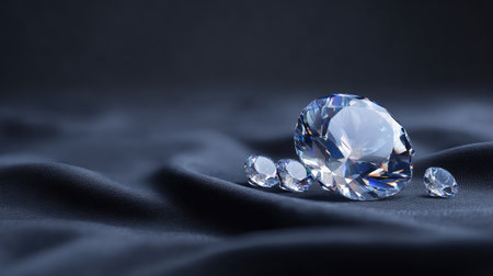 This captivating image features sparkling gemstones on luxurious black fabric, showcasing their brilliance and reflecting light beautifully, ideal for luxury themes.の素材