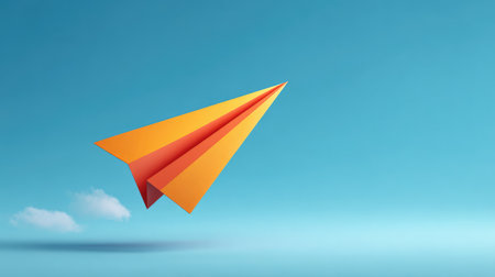 A captivating image of a vibrant orange paper airplane gliding through a clear blue sky, evoking themes of freedom, adventure, and creativity. Perfect for various projects.の素材