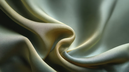 Close-up view of soft satin fabric showcasing elegant drapery with light green and yellow hues, perfect for use in fashion, textiles, and interior photography.の素材