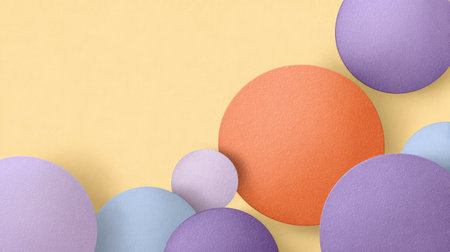 This image features colorful geometric circular shapes against a soft pastel background, ideal for modern design projects, art inspiration, or creative uses in various contexts.の素材