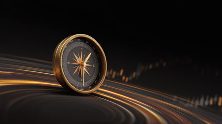 A stylish compass set against a dark background illustrates the theme of direction and exploration, ideal for financial and travel-related content.の素材