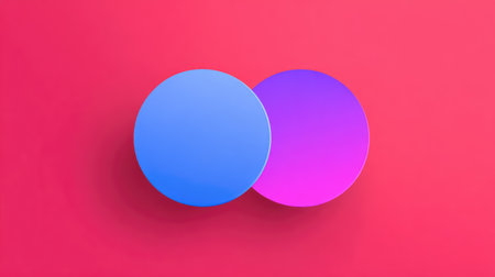 This eye-catching abstract image features two vibrant overlapping circles in blue and purple against a striking pink background, perfect for creative projects and modern designs.の素材