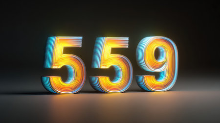 This artistic image features the number 559 in a vibrant 3D design, showcasing colorful light trails against a dark background, perfect for modern digital projects.の素材