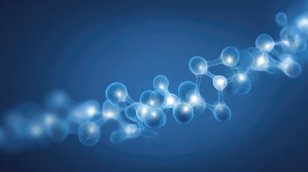 An abstract visual representation of molecular structures illuminated with soft blue light, emphasizing scientific themes in chemistry and biology for educational or research purposes.の素材