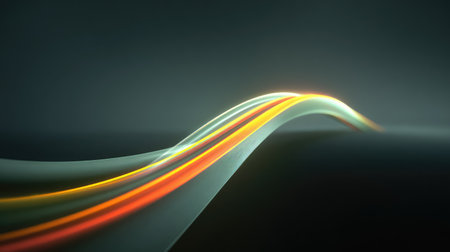 Explore a stunning abstract image featuring vibrant light trails creating a dynamic wave-like pattern, perfect for backgrounds or modern design projects.の素材