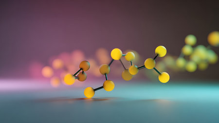 A captivating abstract illustration featuring molecular structures in vibrant colors, emphasizing the beauty of science and innovation in a modern artistic way.の素材