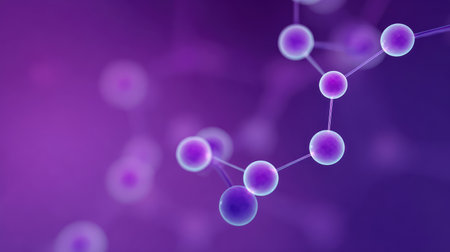 This stunning abstract image showcases molecular structures with a gradient of purple and blue, illuminating the beauty and intricacy of scientific exploration and innovation.の素材