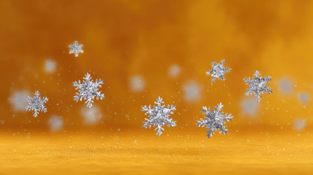 A stunning display of delicate snowflakes drifting downwards, set against a warm and inviting backdrop, perfect for holiday designs or winter-themed projects.の素材