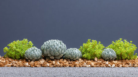 This image features a beautiful arrangement of various succulents and greenery set against a neutral background, ideal for gardening inspiration and home decor projects.の素材