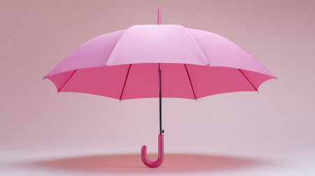 A bright pink umbrella stands elegantly against a soft pink background, perfect for evoking a cheerful mood while showcasing stylish weather protection. Ideal for fashion-themed content.の素材