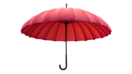 A vibrant red umbrella opened wide, showcasing its smooth texture and classic design. Perfect for providing stylish protection from rain while adding a pop of color to any outdoor scene.の素材