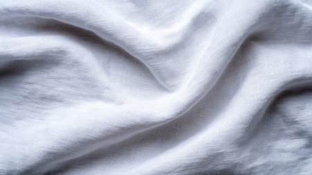 This image features soft white linen fabric with natural creases, perfect for backgrounds or product photography, showcasing texture, elegance, and versatility in design.の素材