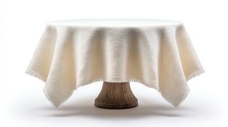 A stunning round table features a soft white tablecloth that enhances any modern dining space, creating an inviting atmosphere for meals and gatherings.の素材