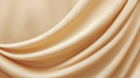 Soft draped fabric in a creamy beige color showcases smooth texture and elegant folds. Ideal for various creative projects, from backgrounds to interior designs.の素材
