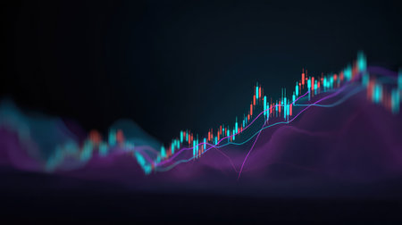 A captivating abstract background showcasing a financial chart with vibrant colors and smooth lines, perfect for themes related to finance and business strategy.の素材