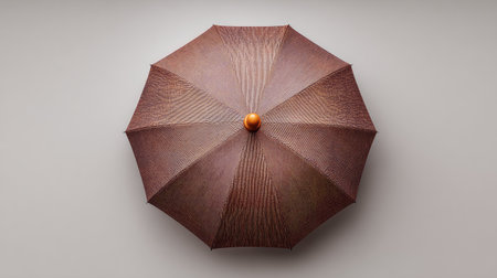 A beautifully detailed brown umbrella with a unique texture, perfect for adding style to rainy days or outdoor events. Ideal for fashion and product photography.の素材