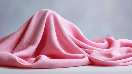 This beautiful soft pink fabric drapes gracefully, creating an elegant and inviting atmosphere, perfect for enhancing home decor or fashion visual presentations.の素材