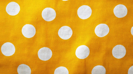 Explore this vibrant yellow fabric featuring playful white polka dots, perfect for creative designs, home decor, and fashion projects, adding a cheerful touch to every piece.の素材