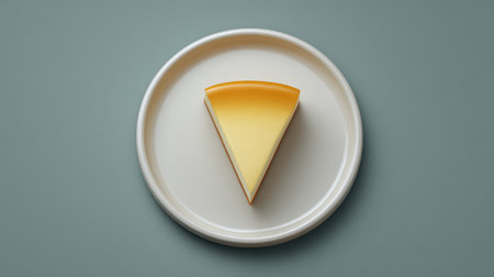 A beautifully composed image featuring a single slice of cheesecake on a minimalist plate. The soft blue backdrop emphasizes the creamy texture, promoting a sense of elegance and culinary artistry.の素材