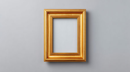 One gold picture frame hanging on a solid white wall, centered composition with spaceの素材