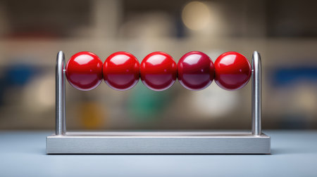 One Newton's cradle demonstrating physics principles on a lab desk with spaceの素材