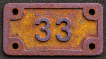 Number  on an old metal plate with rust texture, industrial grunge style and copy spaceの素材